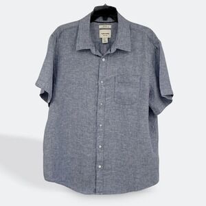 Thom Aaron Mens XL Linen Short Sleeve Button Down Shirt European Flax‎ Blue